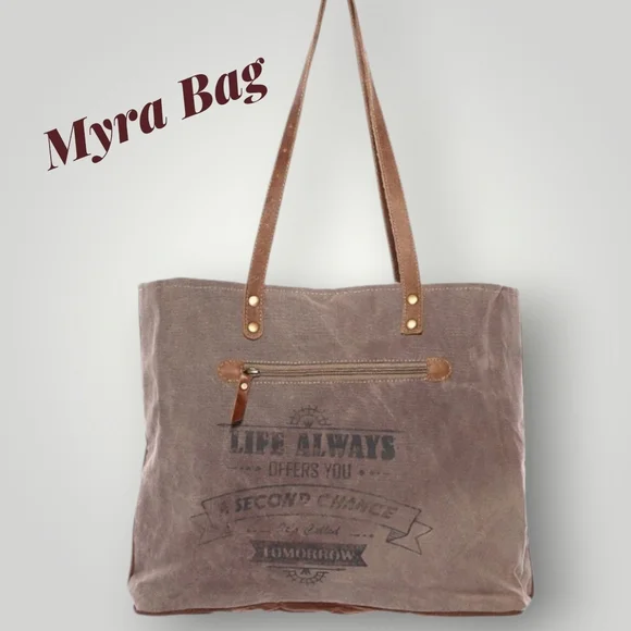 MYRA Bag Black and White Calf Hide Sides  Canvas Tote with Leather Straps EUC - Picture 2 of 9